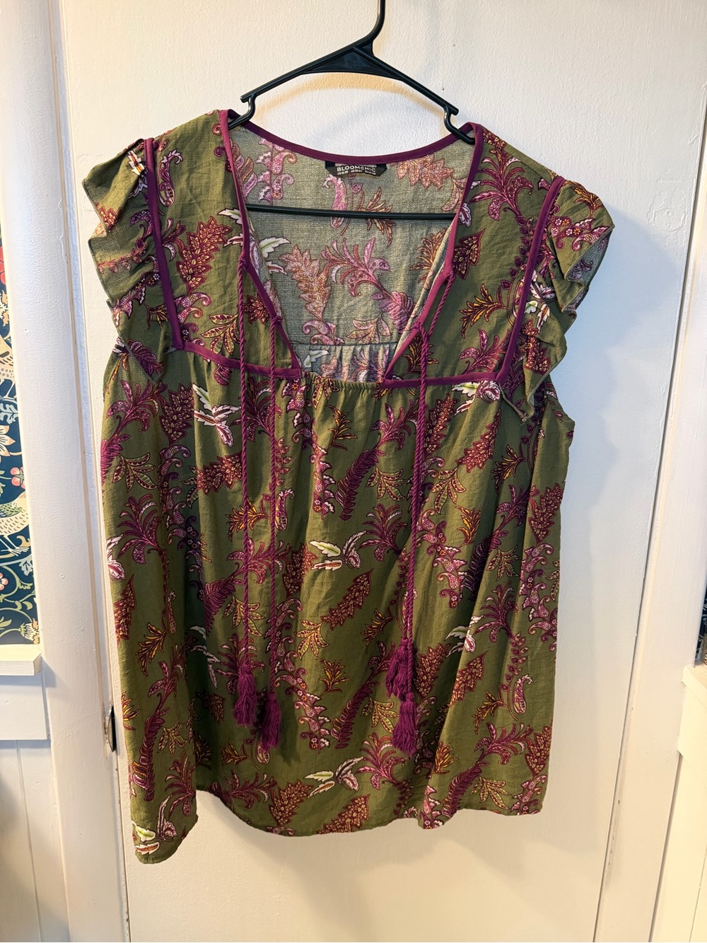 BloomChic Olive Green Tunic with Plum Floral Accents